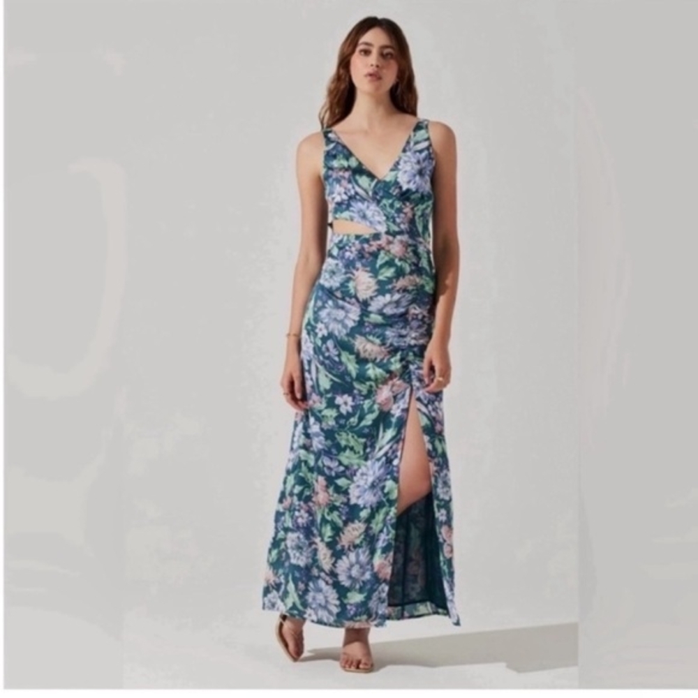 NWT ASTR the label Cut Out Ruched Blue Floral Dress Extra Large XL